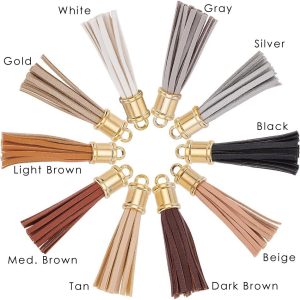 Oyster Shell Purse Charm, Keychain: Iridescent Finish, Leather Tassel