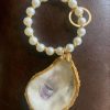 Handcrafted Oyster Shell Keychain: Pearl Wristlet, Coastal Gift