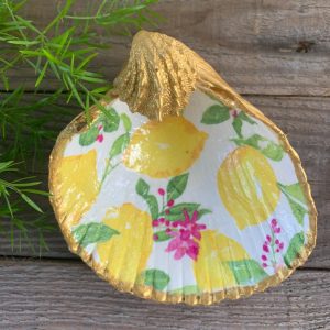 Shell Decoupage Lemon Print Ring Dish