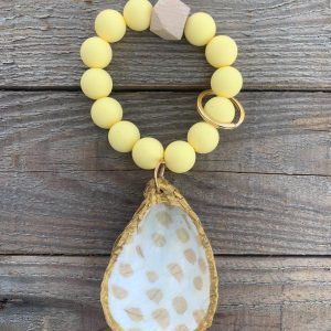 Decoupage Oyster Shell Animal Print Keychain with Wristlet