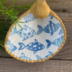Fish Print Cockle Shell Ring Dish: Gold-Leaf Coastal Decor