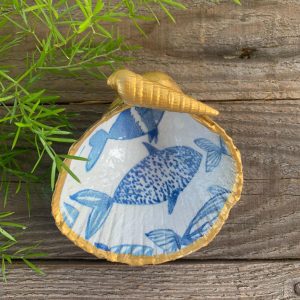 Fish Print Cockle Shell Ring Dish: Gold-Leaf Coastal Decor