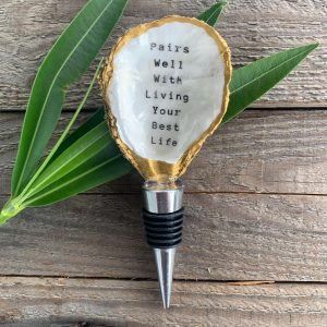 Oyster Shell Wine Bottle Stopper, Coastal Barware, Hostess Gift
