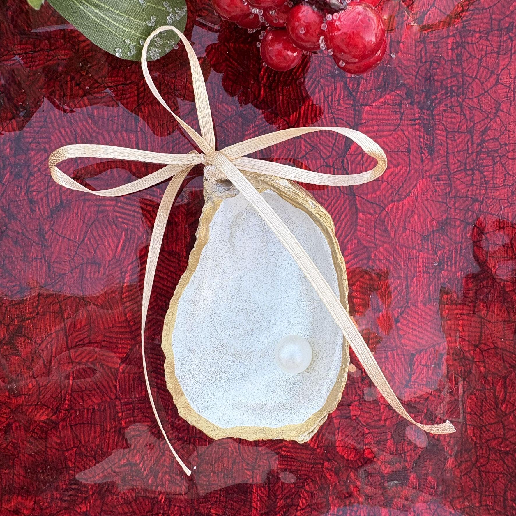 Christmas Oyster Shell Pearl Ornament, Coastal Christmas Decor - Image 3