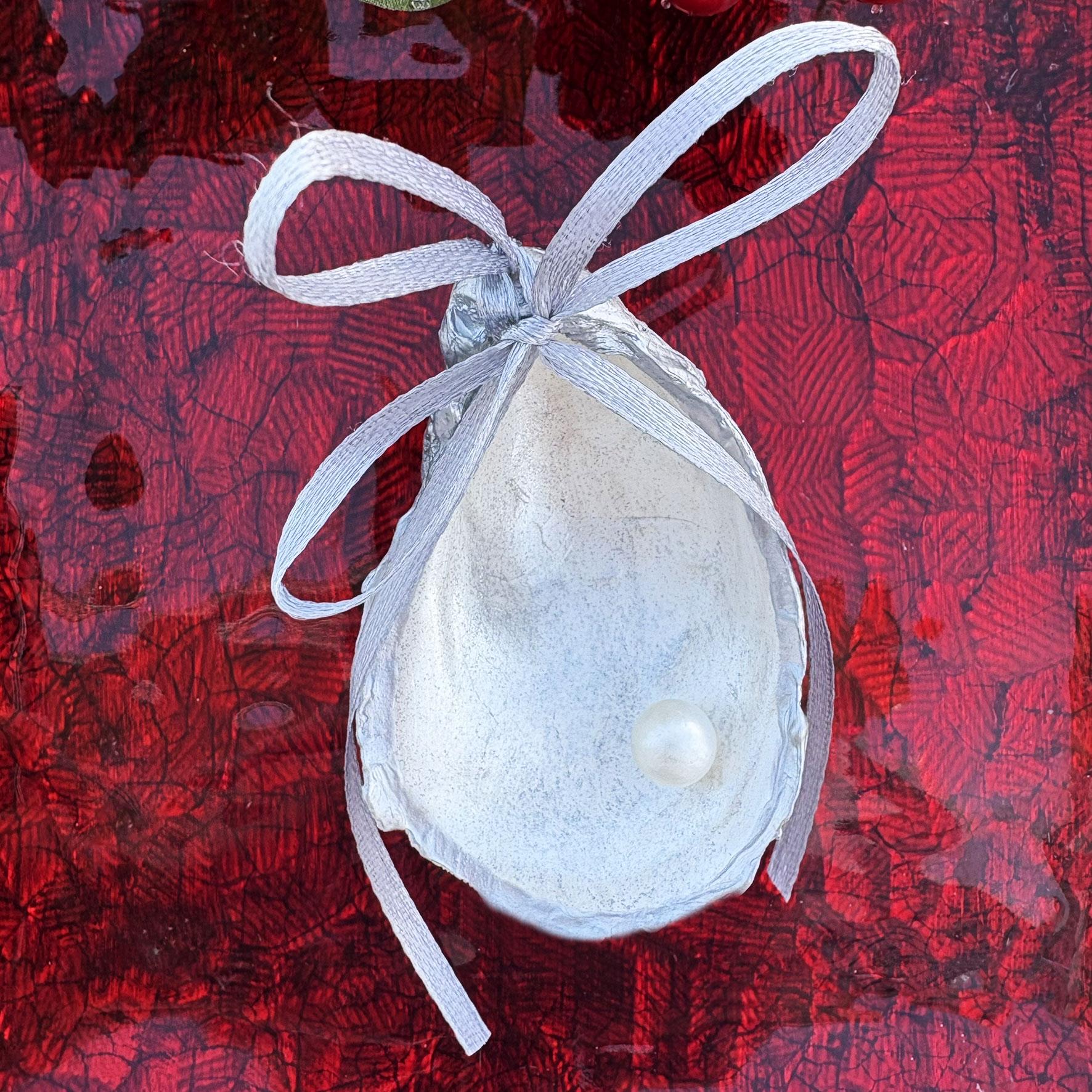 Christmas Oyster Shell Pearl Ornament, Coastal Christmas Decor - Image 4