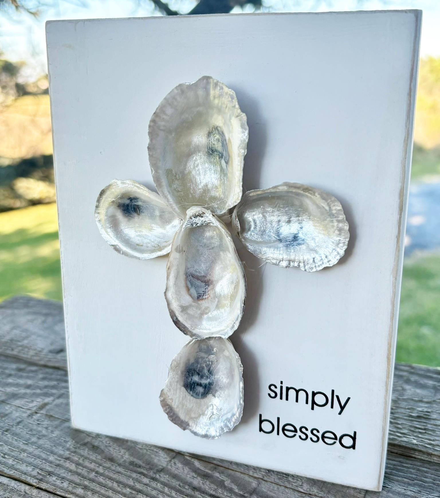 Oyster Shell Cross Wall Art: Coastal Beach Decor Plaque - Image 2