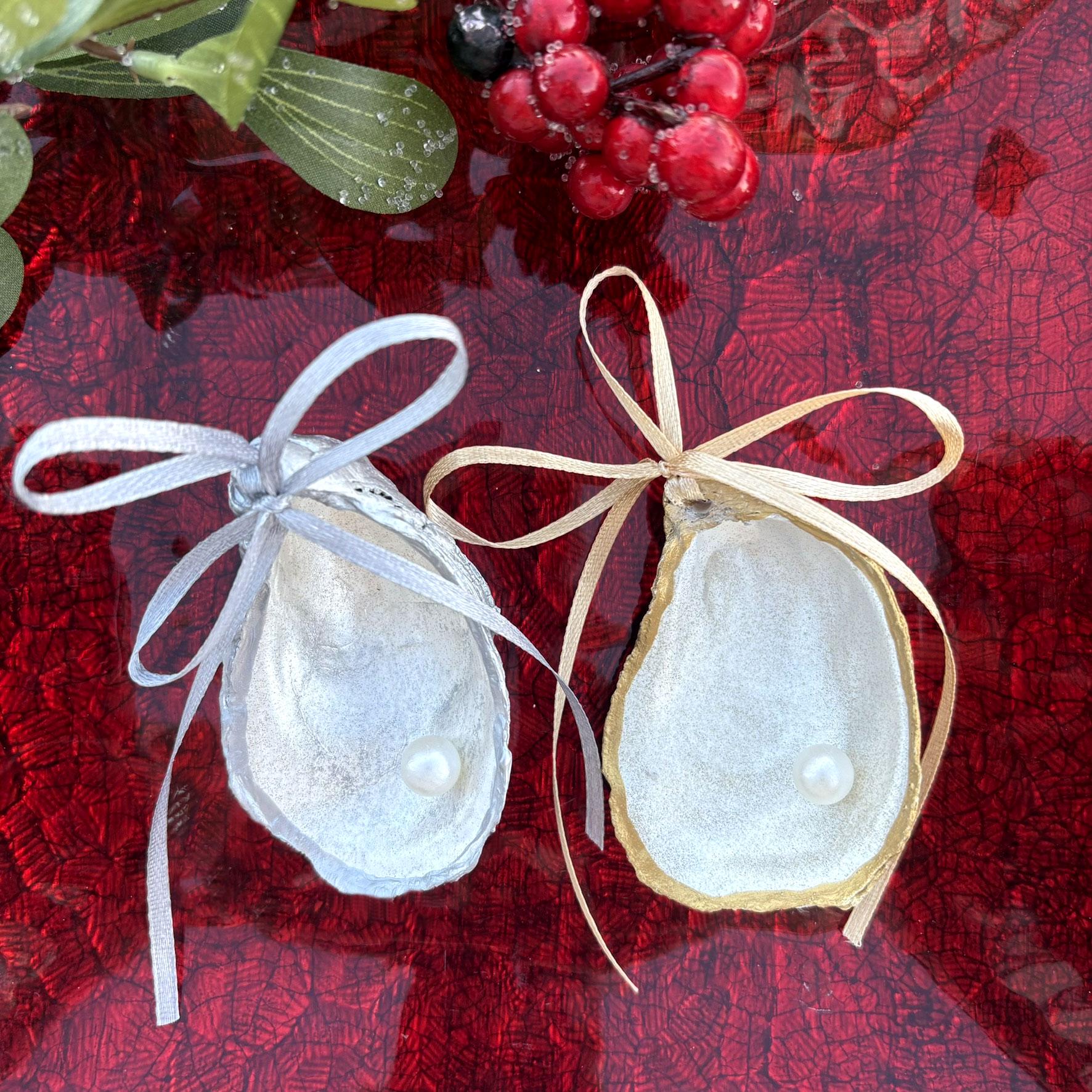 Christmas Oyster Shell Pearl Ornament, Coastal Christmas Decor - Image 2