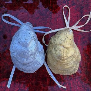 Christmas Oyster Shell Pearl Ornament, Coastal Christmas Decor