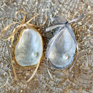 Christmas Oyster Shell Pearl Ornament, Coastal Christmas Decor