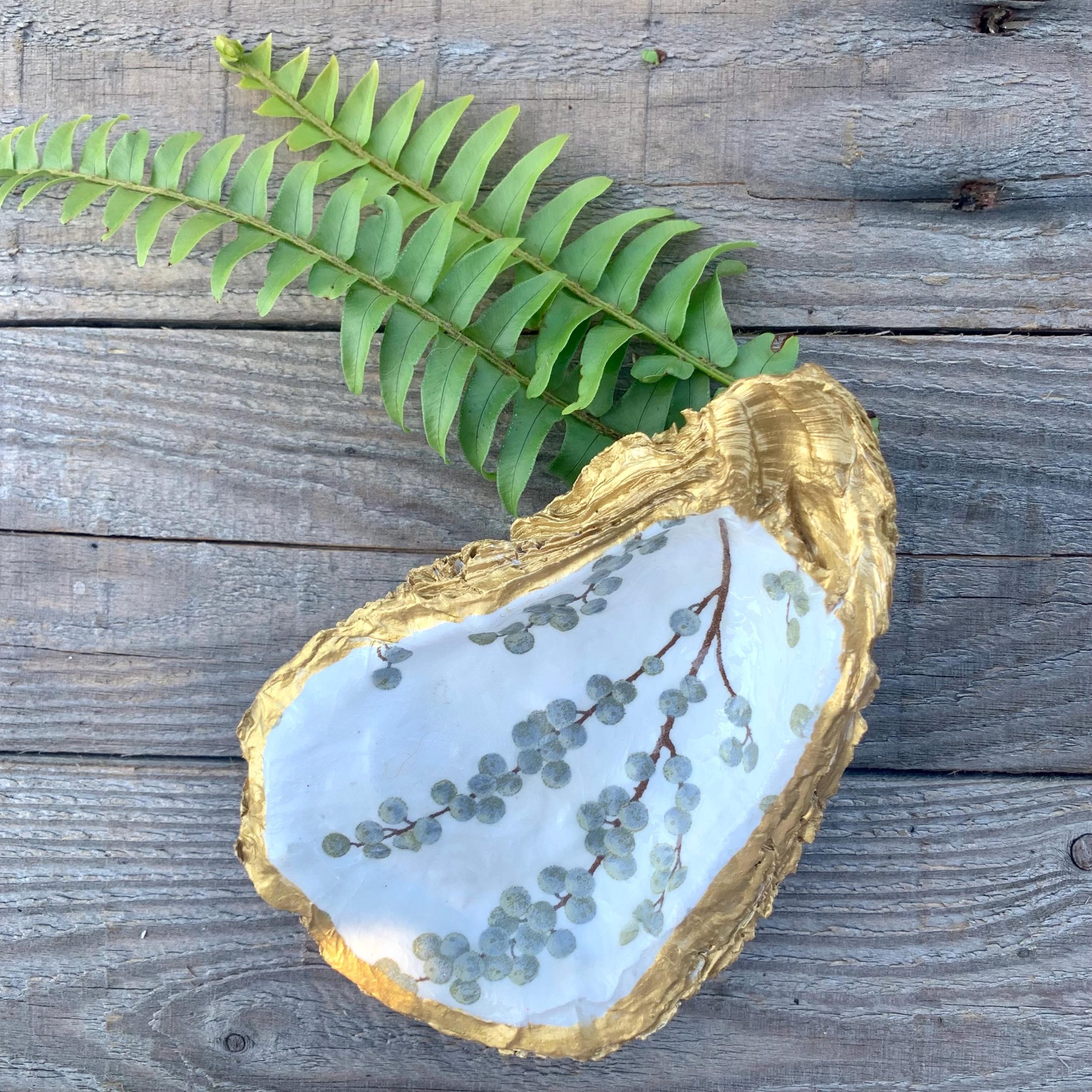 Handcrafted Oyster Shell Ring Dish: Berry Branch Coastal Decor