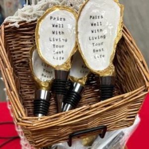 Oyster Shell Wine Bottle Stopper, Coastal Barware, Hostess Gift
