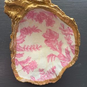 Decoupage Oyster Ring Dish: Pink Toile Coastal Jewelry Holder