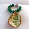Decoupaged Oyster Shell Keychain: Green and Pink Floral Print, Coastal Wristlet