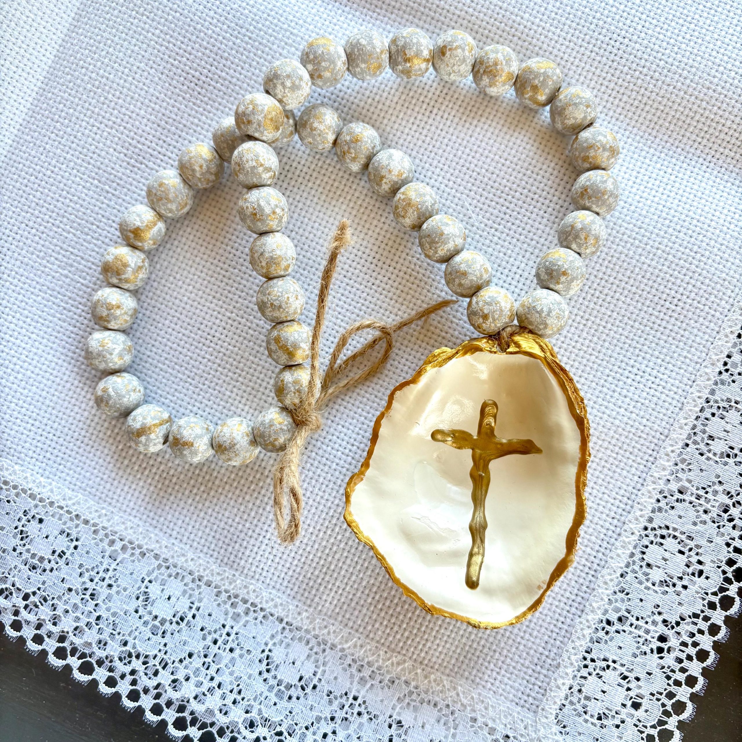 Oyster Shell Blessing Beads: Coastal Nautical Decor