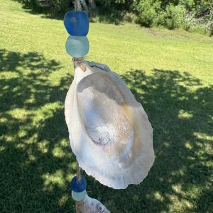 Handcrafted Oyster Shell Wind Chime: Coastal Glass Bead Nautical Decor (36" Long)