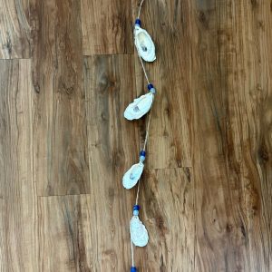 Decoupaged Oyster Shell Keychain: Green and Pink Floral Print, Coastal Wristlet