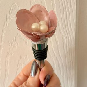 Oyster Shell Pink Magnolia Wine Stopper: Coastal Barware Gift