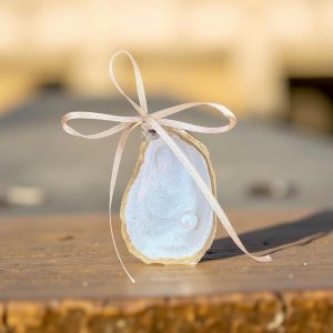 Christmas Oyster Shell Pearl Ornament, Coastal Christmas Decor