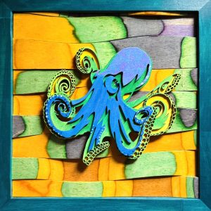 Octopus on Multi-colored watery background.