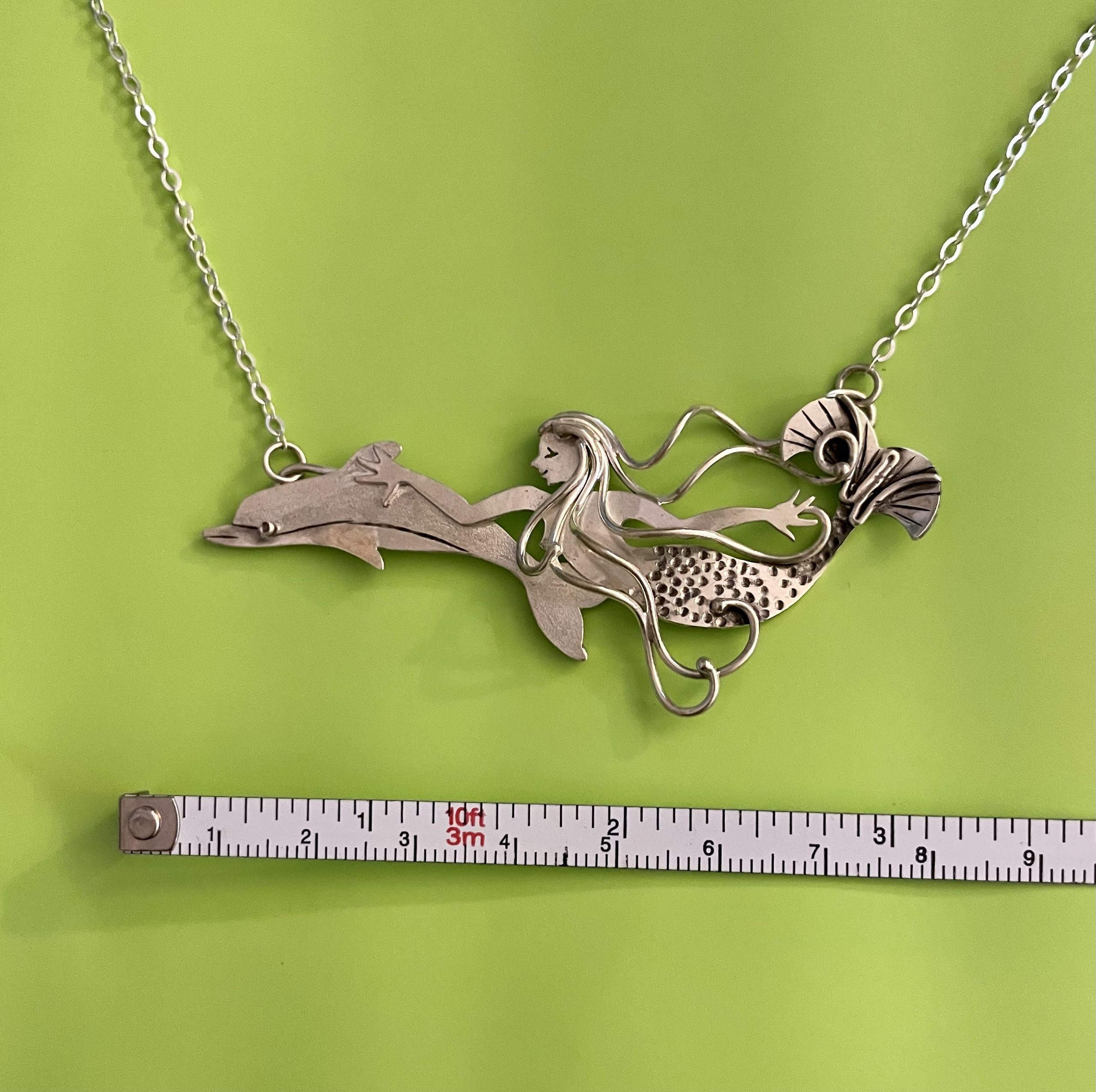 Wild Ride, a mermaid swimming with a dolphin, in sterling silver - Image 3