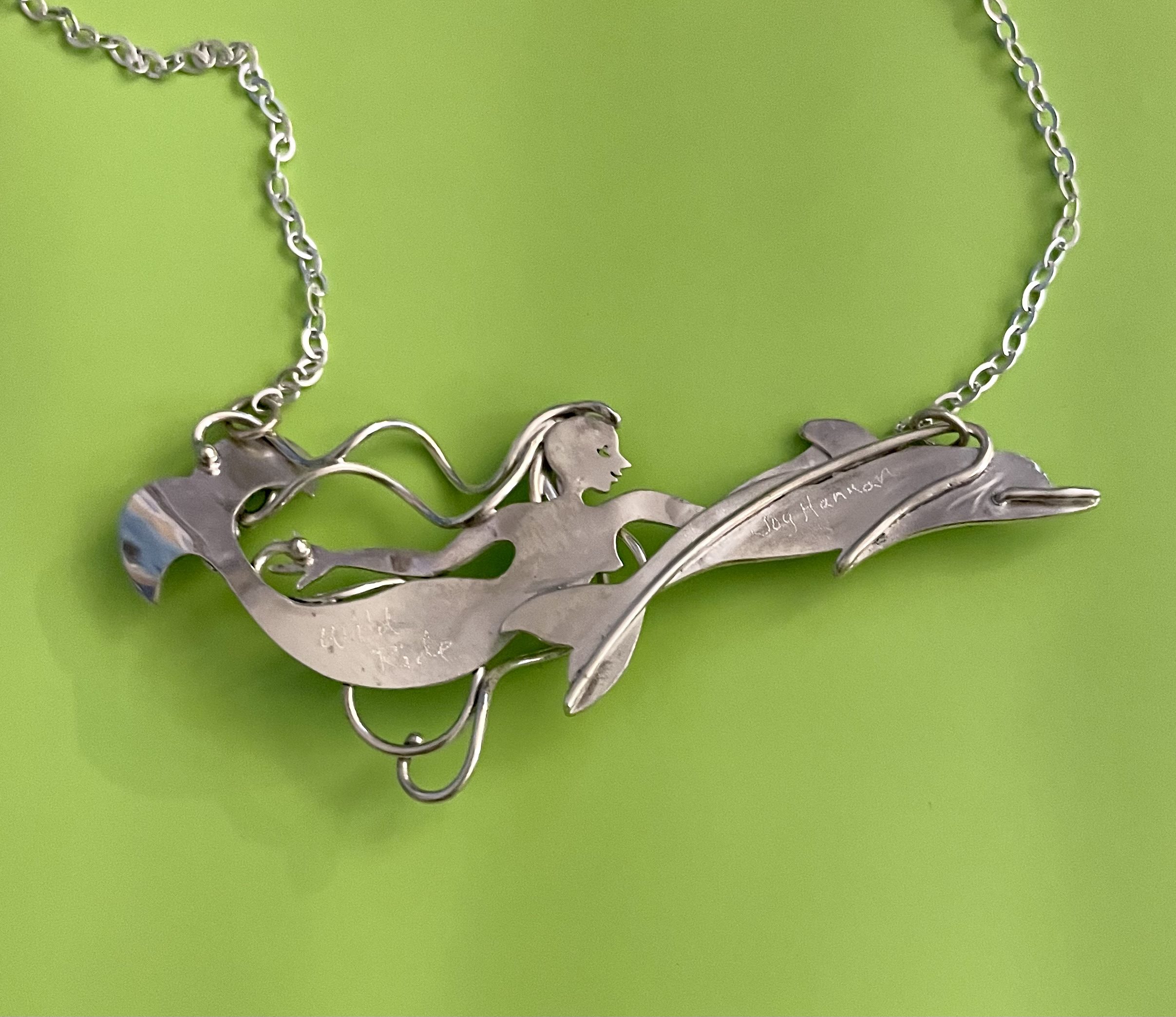 Wild Ride, a mermaid swimming with a dolphin, in sterling silver - Image 2