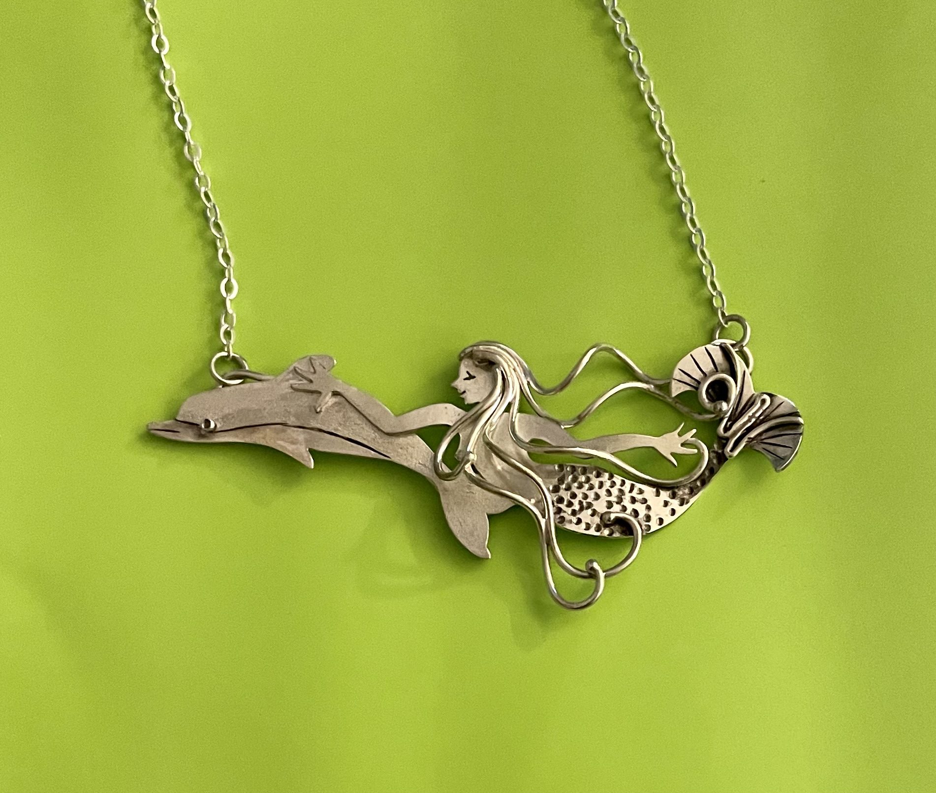 Wild Ride, a mermaid swimming with a dolphin, in sterling silver - Image 5