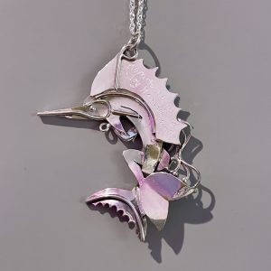 Born to be Wild! Sterling silver mermaid riding on a swordfish necklace