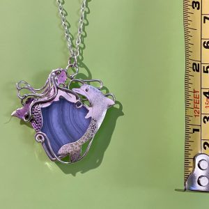 Mermaid and Dolphin sterling silver necklace with Blue Lace Agate