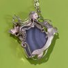 Mermaid and Dolphin sterling silver necklace with Blue Lace Agate