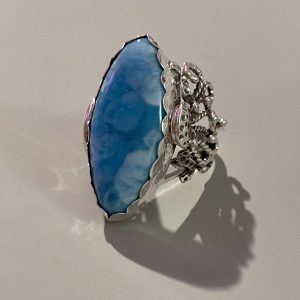 Larimar ring in sterling silver with octopus and swirl