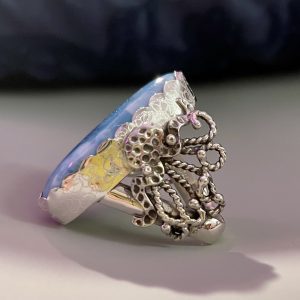 Larimar ring in sterling silver with octopus and swirl