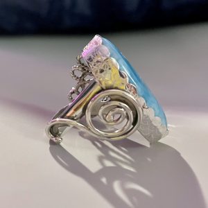 Larimar ring in sterling silver with octopus and swirl