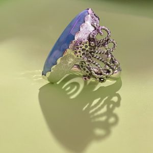 Larimar ring in sterling silver with octopus and swirl