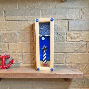 Cape Hatteras Light House under the moon in Shadow Box. 12"X4"