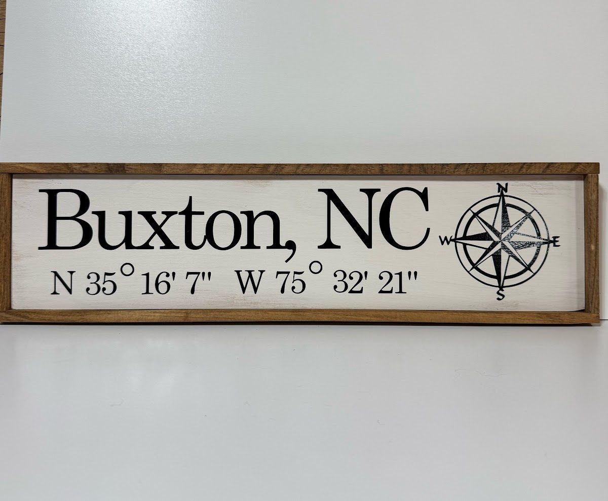 Buxton sign with GPS with compass