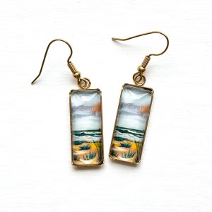 Outer Banks Seascape Sketch I - Stainless Steel Bar Earrings