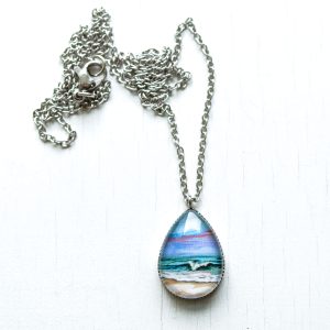 Outer Banks Seascape Sketch III – Stainless Steel Teardrop Necklace or Set