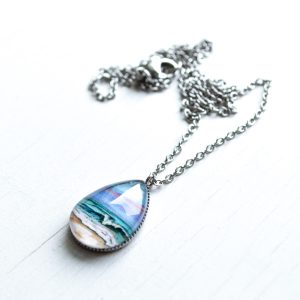 Outer Banks Seascape Sketch III – Stainless Steel Teardrop Necklace or Set