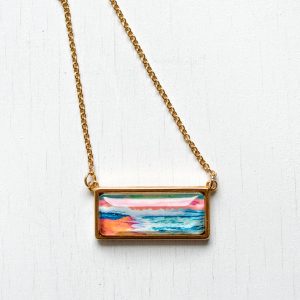 Peaceful Seascape II - Stainless Steel Bar Necklace
