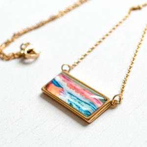 Peaceful Seascape II - Stainless Steel Bar Necklace