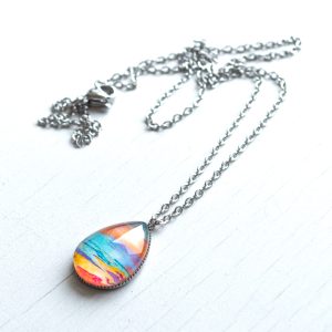 Peaceful Seascape - Stainless Steel Teardrop Necklace or Set