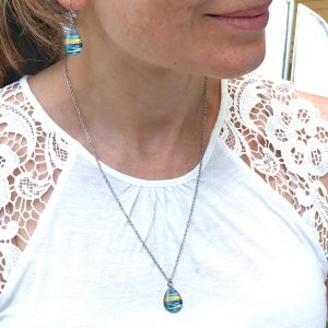 Rainbow Seascape– Stainless Steel Teardrop Necklace or Set