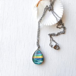 Rainbow Seascape– Stainless Steel Teardrop Necklace or Set