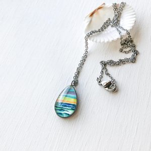 Rainbow Seascape– Stainless Steel Teardrop Necklace or Set