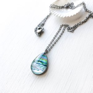 Rainbow Seascape II – Stainless Steel Teardrop Necklace or Set
