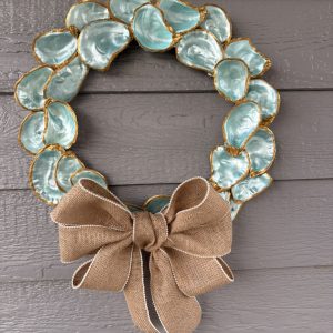 Oyster Shell Wreath, Burlap and Pearl Bow, Coastal Decor, Handcrafted