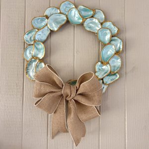 Oyster Shell Wreath, Burlap and Pearl Bow, Coastal Decor, Handcrafted