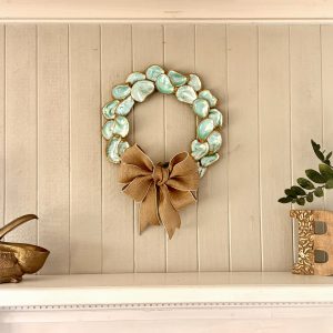 Oyster Shell Wreath, Burlap and Pearl Bow, Coastal Decor, Handcrafted