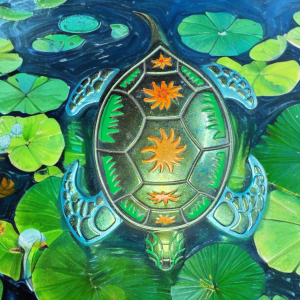 Retro Handmade painted turtle Deco