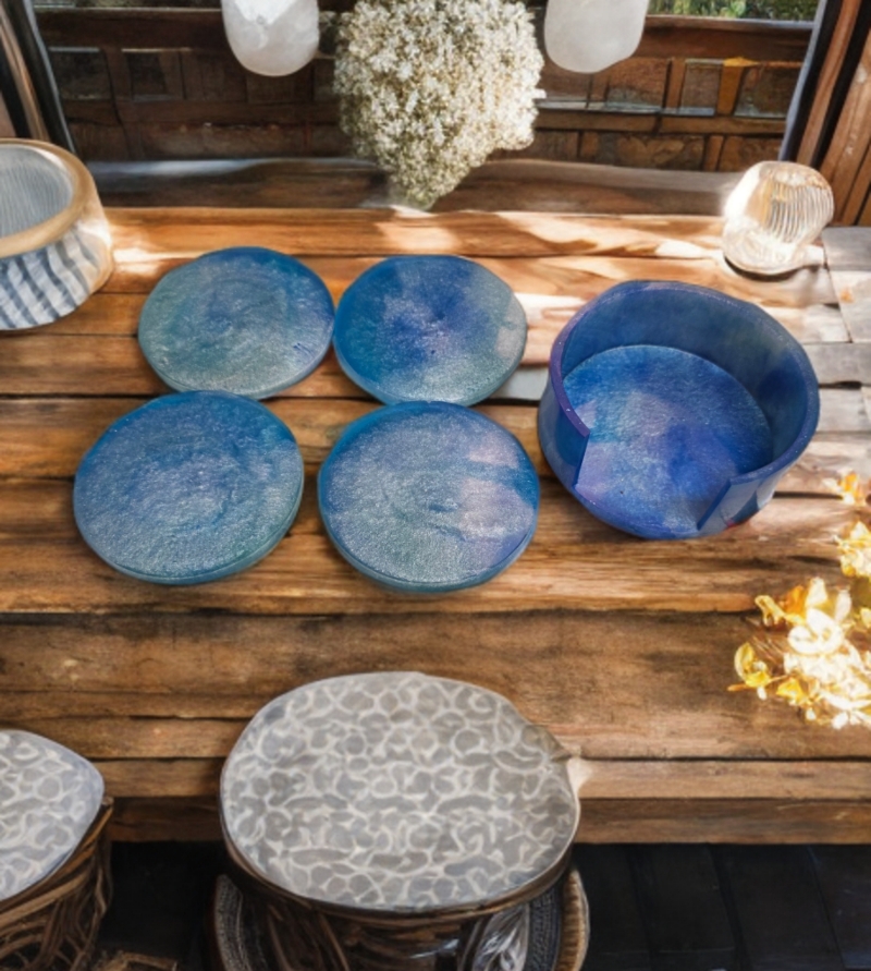 Handmade Resin Ocean blue coaster set - Image 2